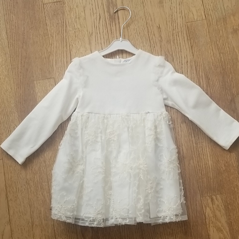 Mayoral Long Sleeve Dress, 24 Months, Cream/Gold